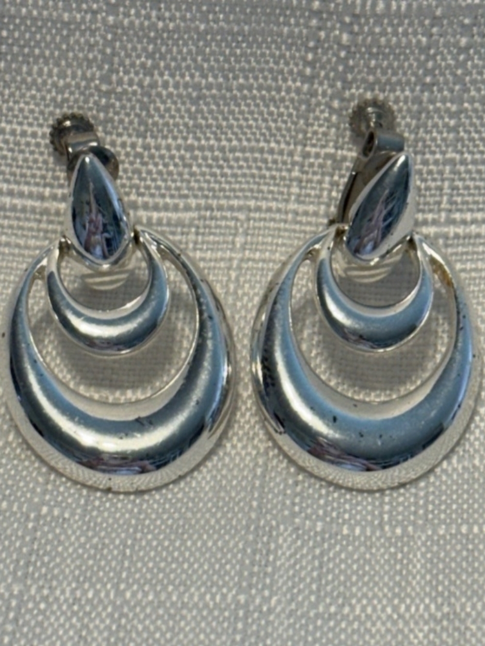 Vintage Silver Multi-Hoop Drop Earrings - Women Jewelry Signed By Napier